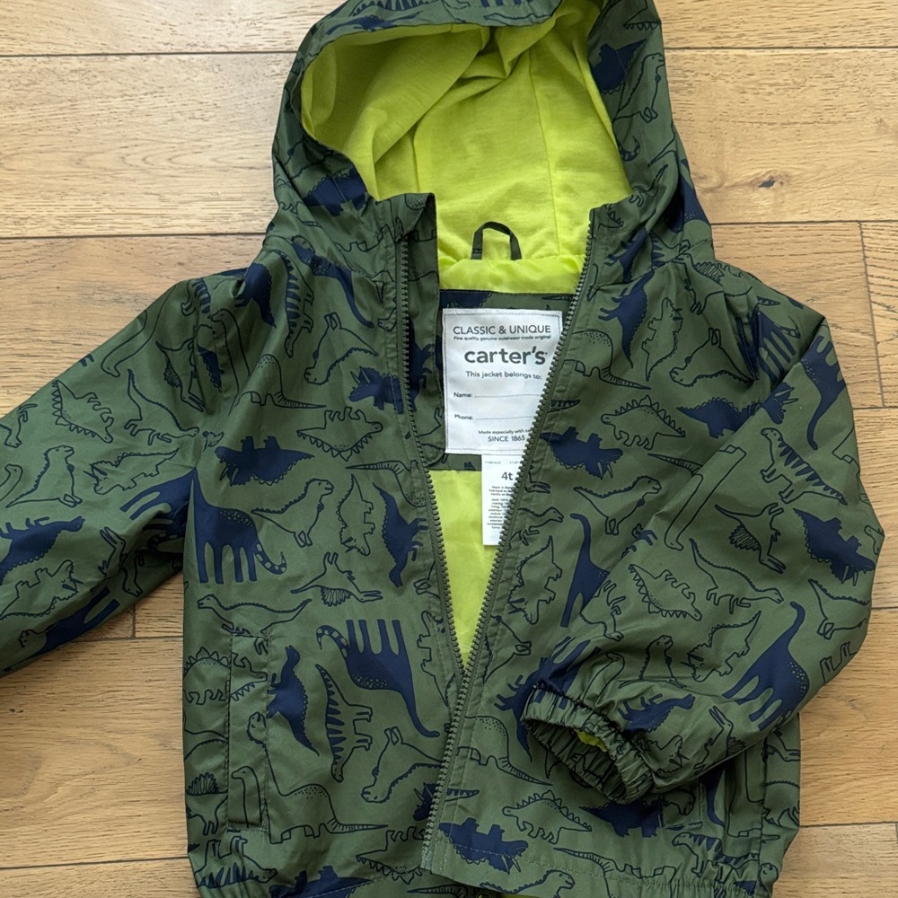 Carter's Olive Dinosaur Print Raincoat